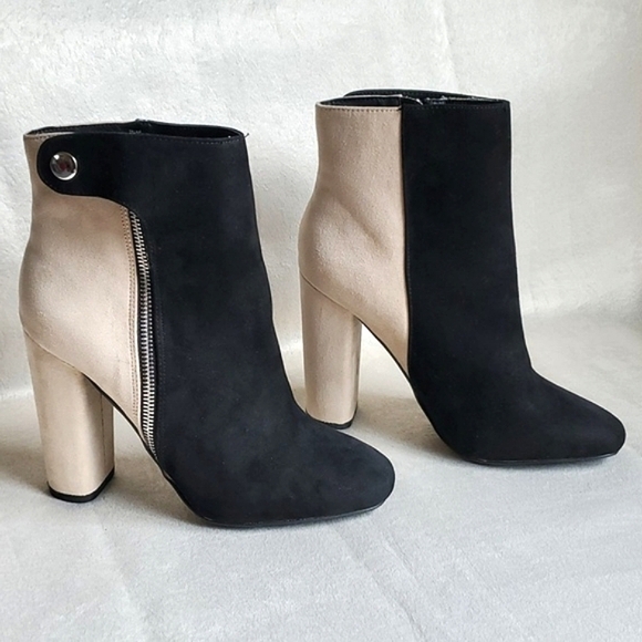 JUSTFAB Colorblock Faux Suede Block Heel Side Zip Ankle Boots SIZE: 9 US - Picture 1 of 13